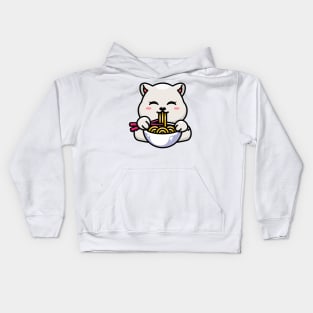 Cute polar bear eating ramen with chopstick cartoon Kids Hoodie